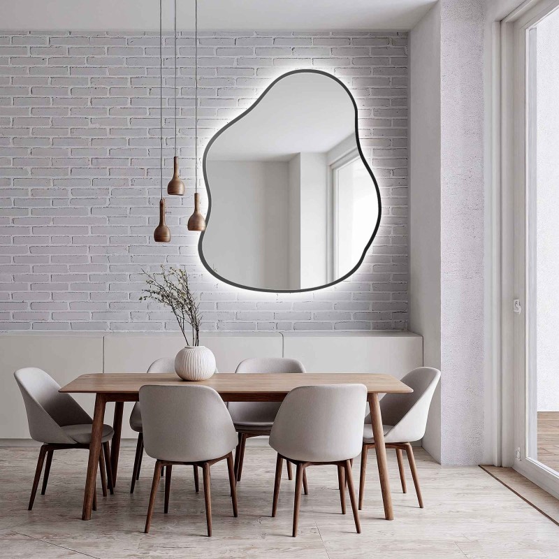 Lustro o organicznym kształcie w ramie z podświetleniem - STONE W RAMIE LED