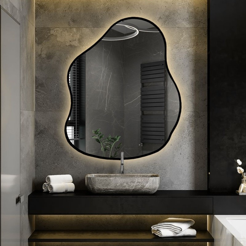Lustro o organicznym kształcie w ramie z podświetleniem - STONE W RAMIE LED
