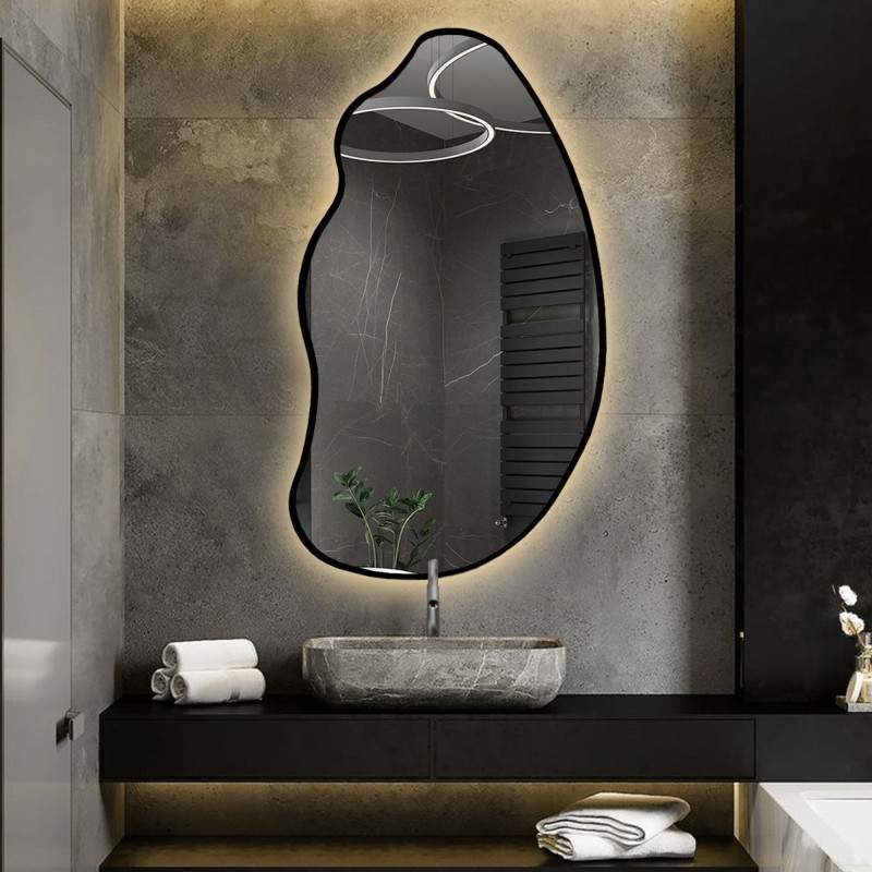 Lustro o organicznym kształcie w ramie z podświetleniem - TOPAZ W RAMIE LED