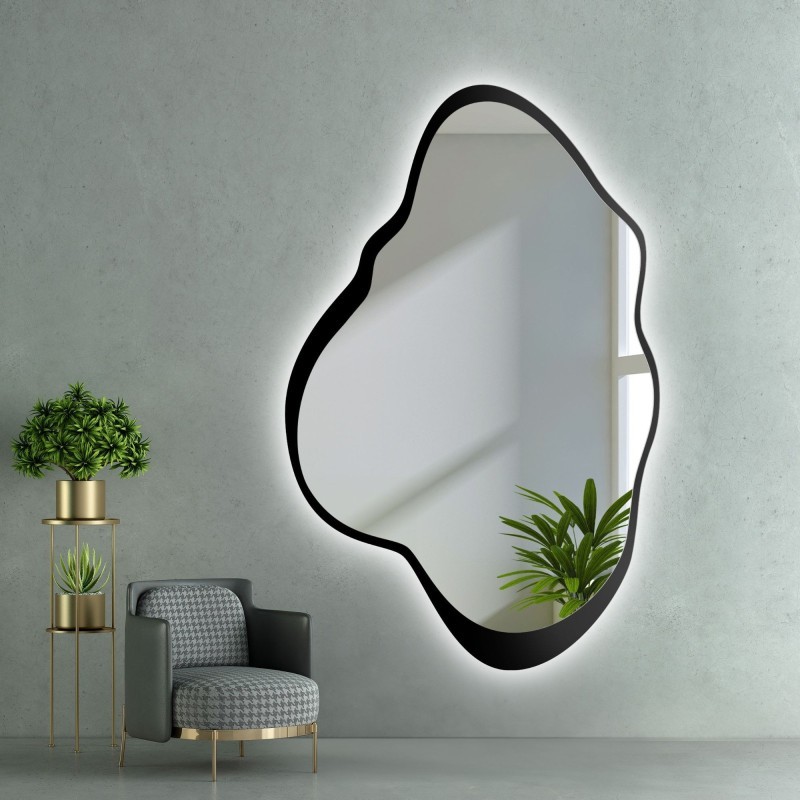 Lustro o nieregularnym kształcie w ramie mdf z podświetleniem - POCO W RAMIE LED