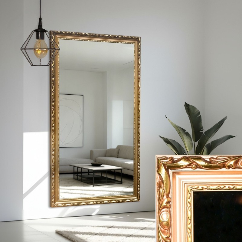 Lustro w złotej ornamentowej ramie drewnianej - 5004003