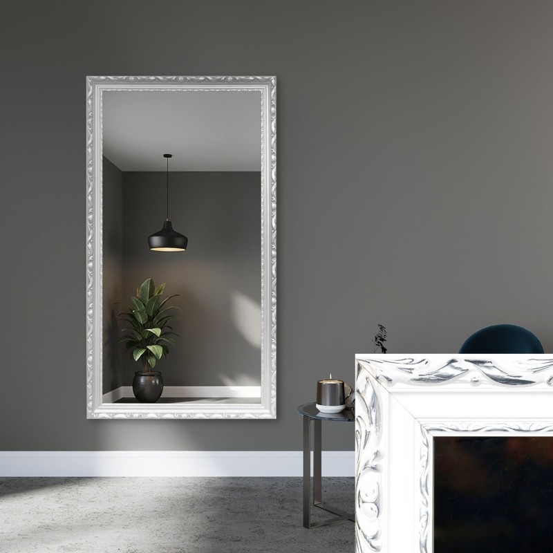 Lustro w białej ornamentowej ramie drewnianej - 5004001