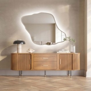 Lustro o organicznym kształcie w kaszmirowej ramie mdf z podświetleniem - MARIS DUNE LED W RAMIE