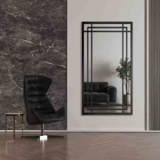 Lustro loft ze szprosami w czarnej ramie mdf - BERNARD