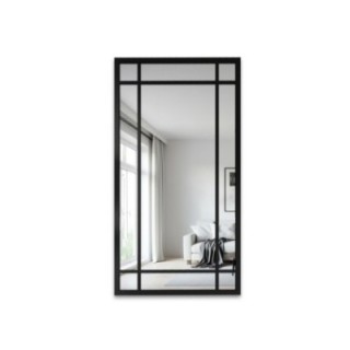 Lustro loft ze szprosami w czarnej ramie mdf - ALEKSANDER