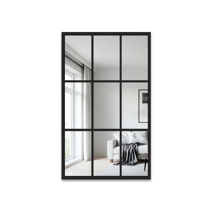 Lustro loft ze szprosami w czarnej ramie mdf - HANA
