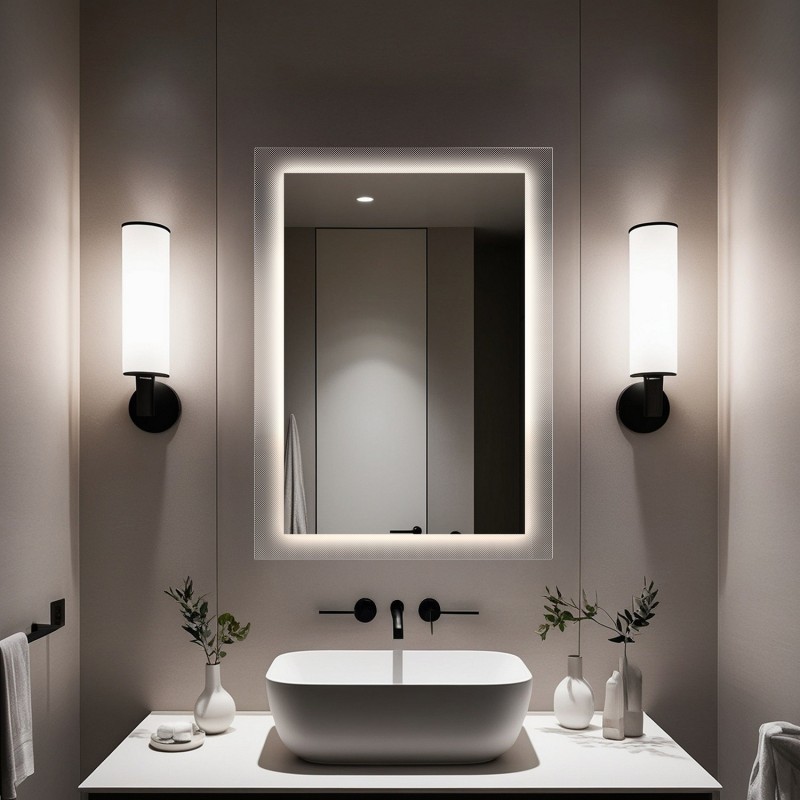 Lustro prostokątne na szkle ornamentowym master point z podświetleniem - LUXORA SOLEIL LED 120x60 poziom - PROMOCJA W- 374