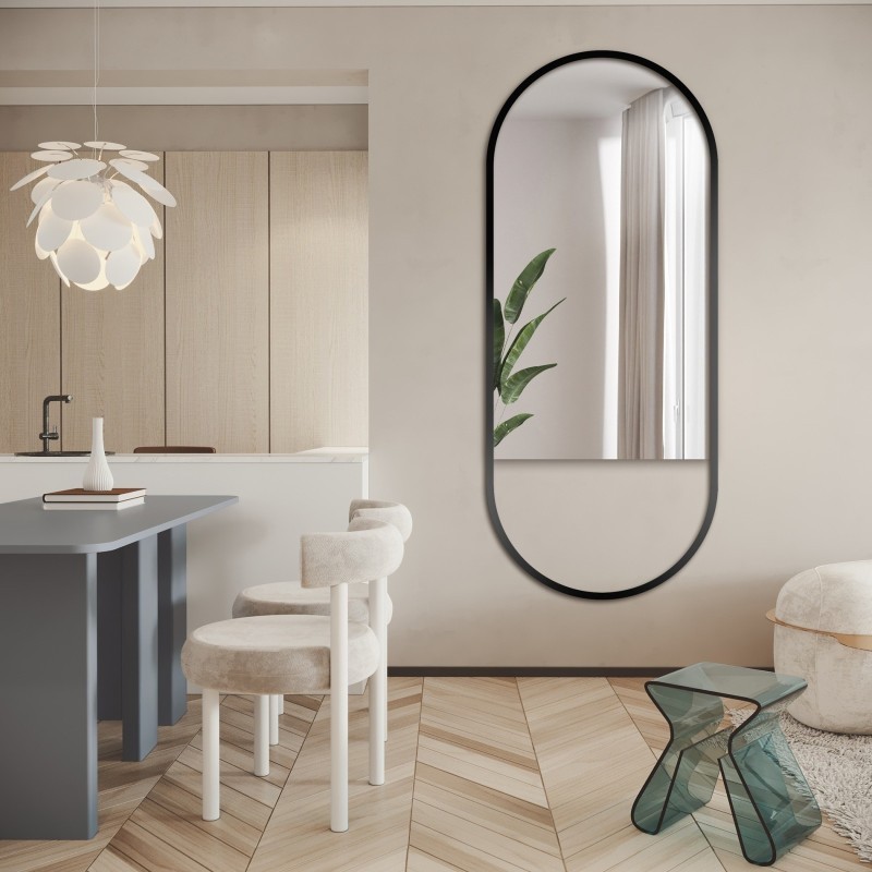 Lustro owalne ODYS czarne w ramie MDF 80x160 - PROMOCJA W-408