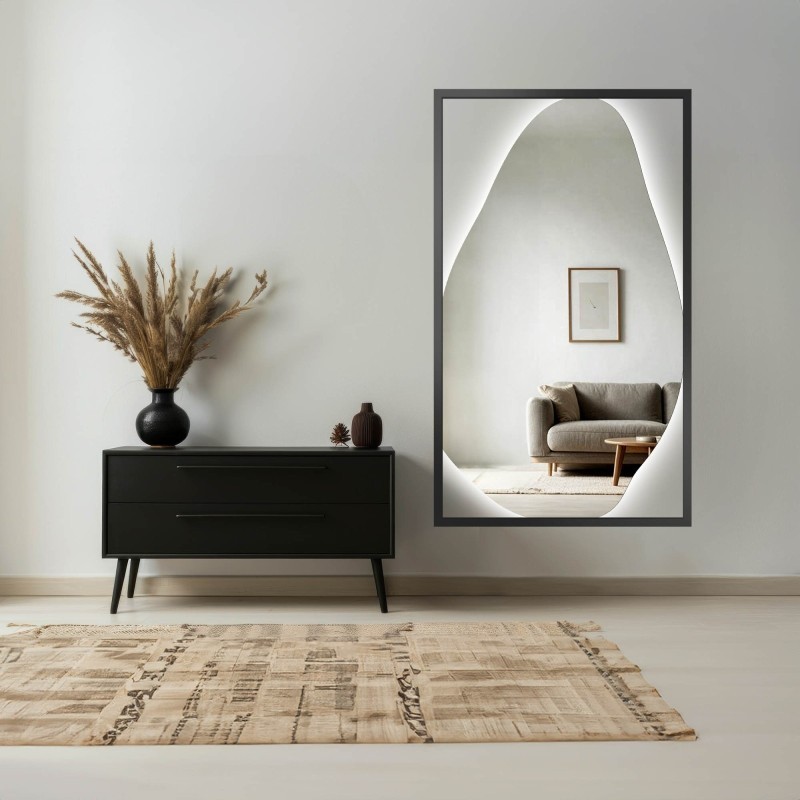 Lustro organiczne w czarnej ramie MDF z podświetleniem - HUBERTUS LED