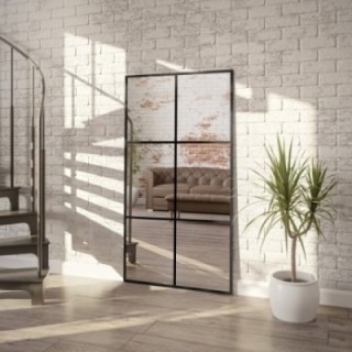 Lustro loft w czarnej ramie drewnianej ze szprosami mdf  - 6 KWATER 60x120 - PROMOCJA W- 423