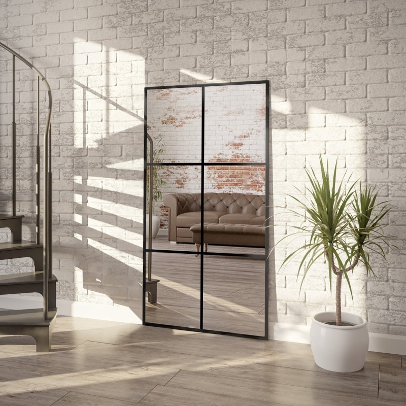Lustro loft w czarnej ramie drewnianej ze szprosami mdf  - 6 KWATER 60x120 - PROMOCJA W- 423