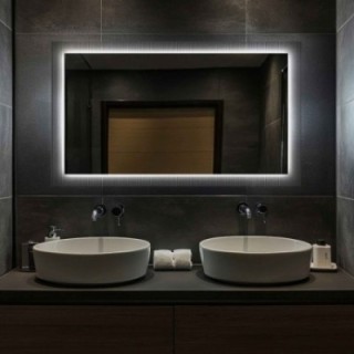 Prostokątne lustro na szkle ornamentowym visiosun classic z podświetleniem - LUXORA CLARITY LED