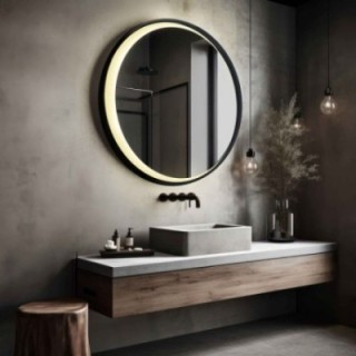 Lustro okrągłe w czarnej ramie mdf z piaskowanym księżycem led – MIDNIGHT LED