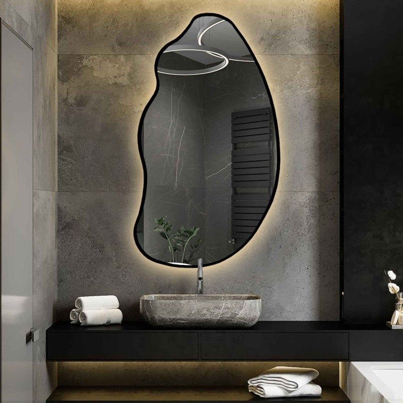 Lustro o organicznym kształcie w ramie z podświetleniem - TOPAZ W RAMIE LED