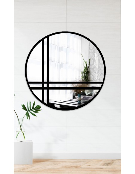 Lustro okrągłe ze szprosami w czarnej matowej ramie mdf - OKTAN II - kolor ramy do wyboru