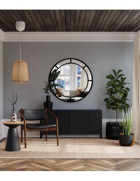 Lustro okrągłe loft ze szprosami mdf - MONA