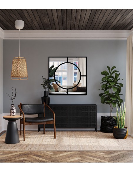 Lustro kwadratowe z loftowym kołem MDF - MERA