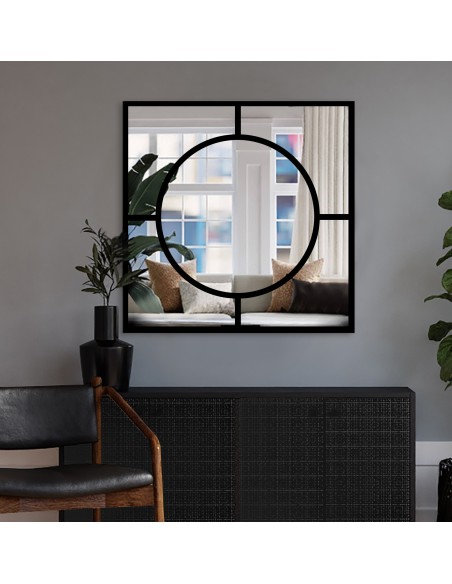 Lustro kwadratowe z loftowym kołem MDF - MERA