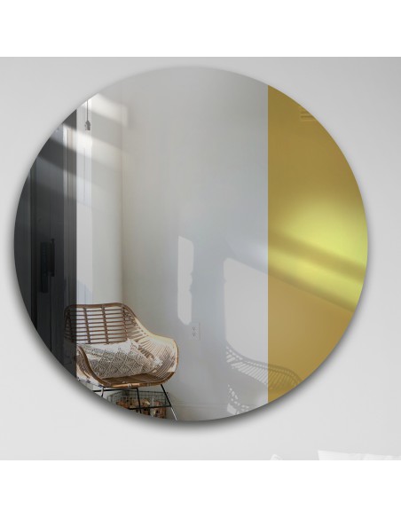 Okrągłe lustro dekoracyjne kolorowa tafla - czarno złota - ANTON