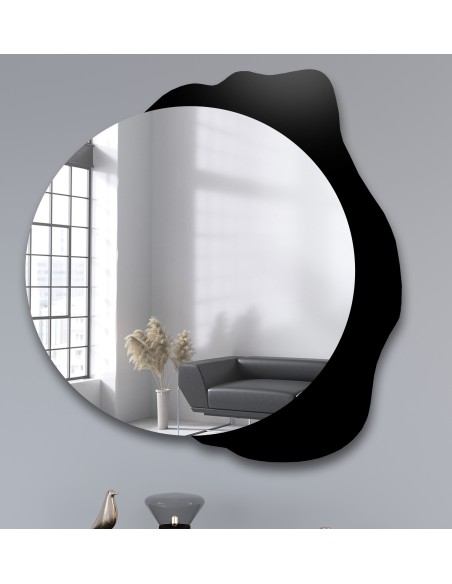 Dekoracyjne lustro okrągłe na czarnej plamie - PLAMKO