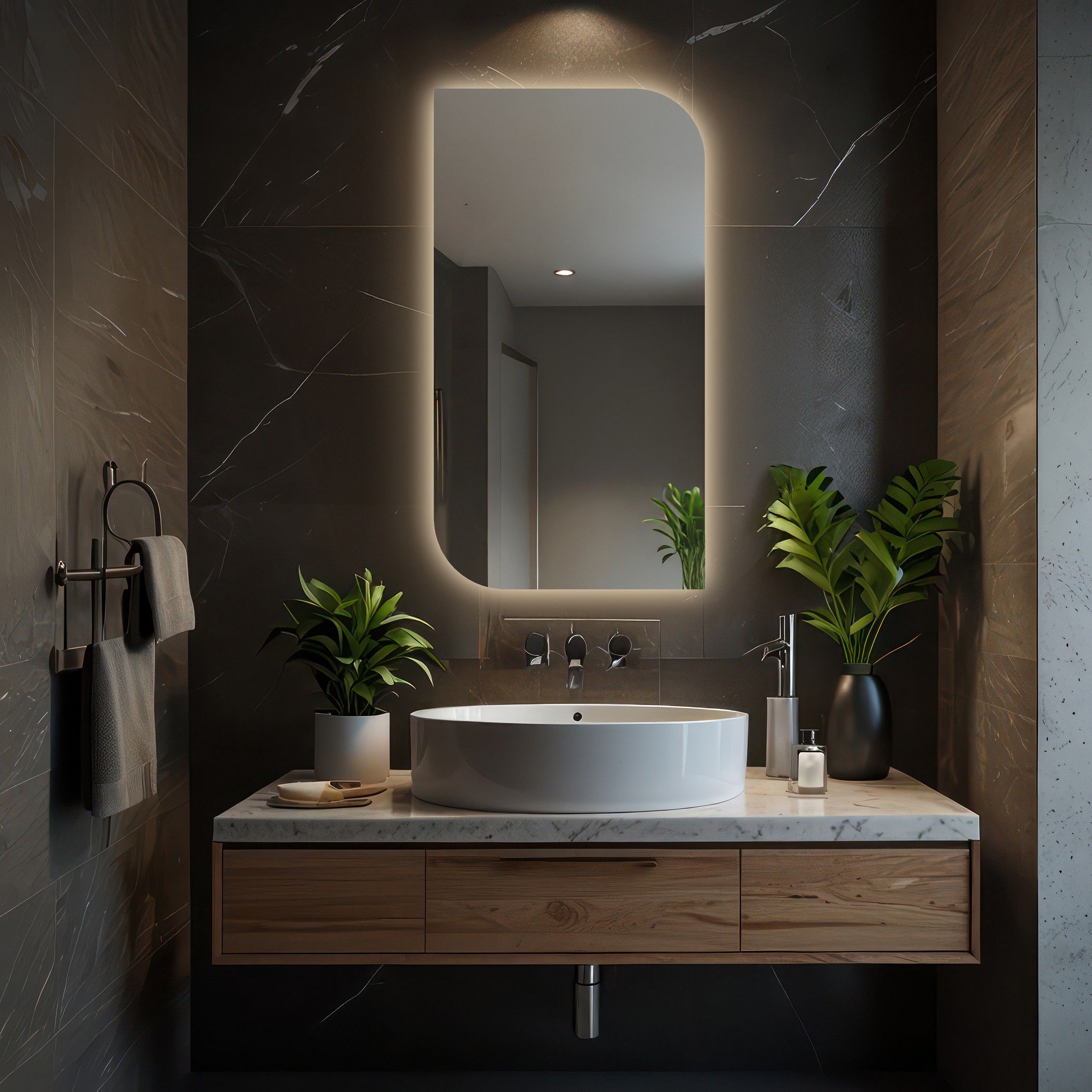 Lustro o nieregularnym kształcie z podświetleniem - ŁEZKA LED