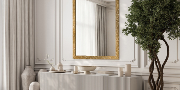 Lustra w złotej ramie – luksusowy element w aranżacji wnętrz